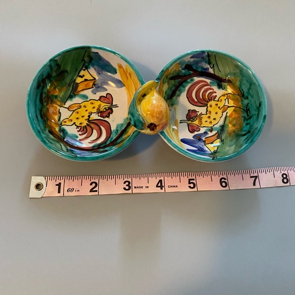 Italy Vtg Hand Painted Art Pottery Colorful Small Trinket/Dish Rooster - Picture 3 of 6